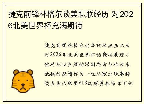 捷克前锋林格尔谈美职联经历 对2026北美世界杯充满期待